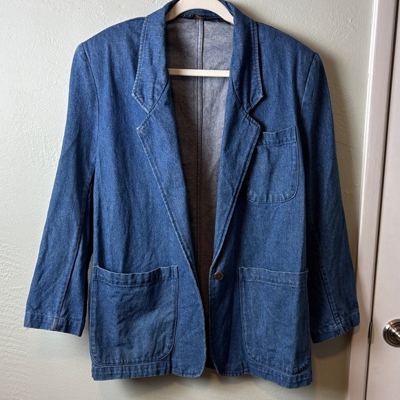 Vintage Eddie Bauer Blue Denim Jacket Slouchy 80s Relaxed Oversized Blazer M - Picture 11 of 12